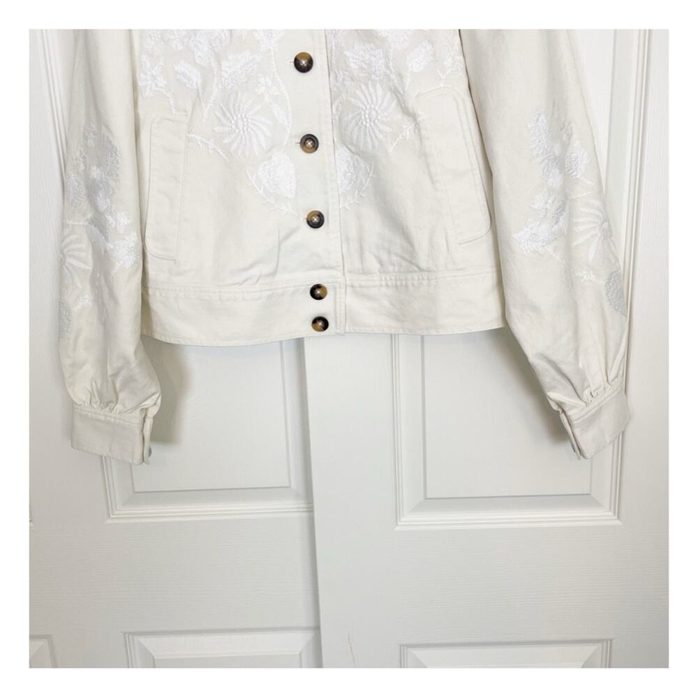 Boden Embroidered Tonal Floral Bomber Jacket Cotton Twill NWOT Sz 14 - Picture 5 of 12